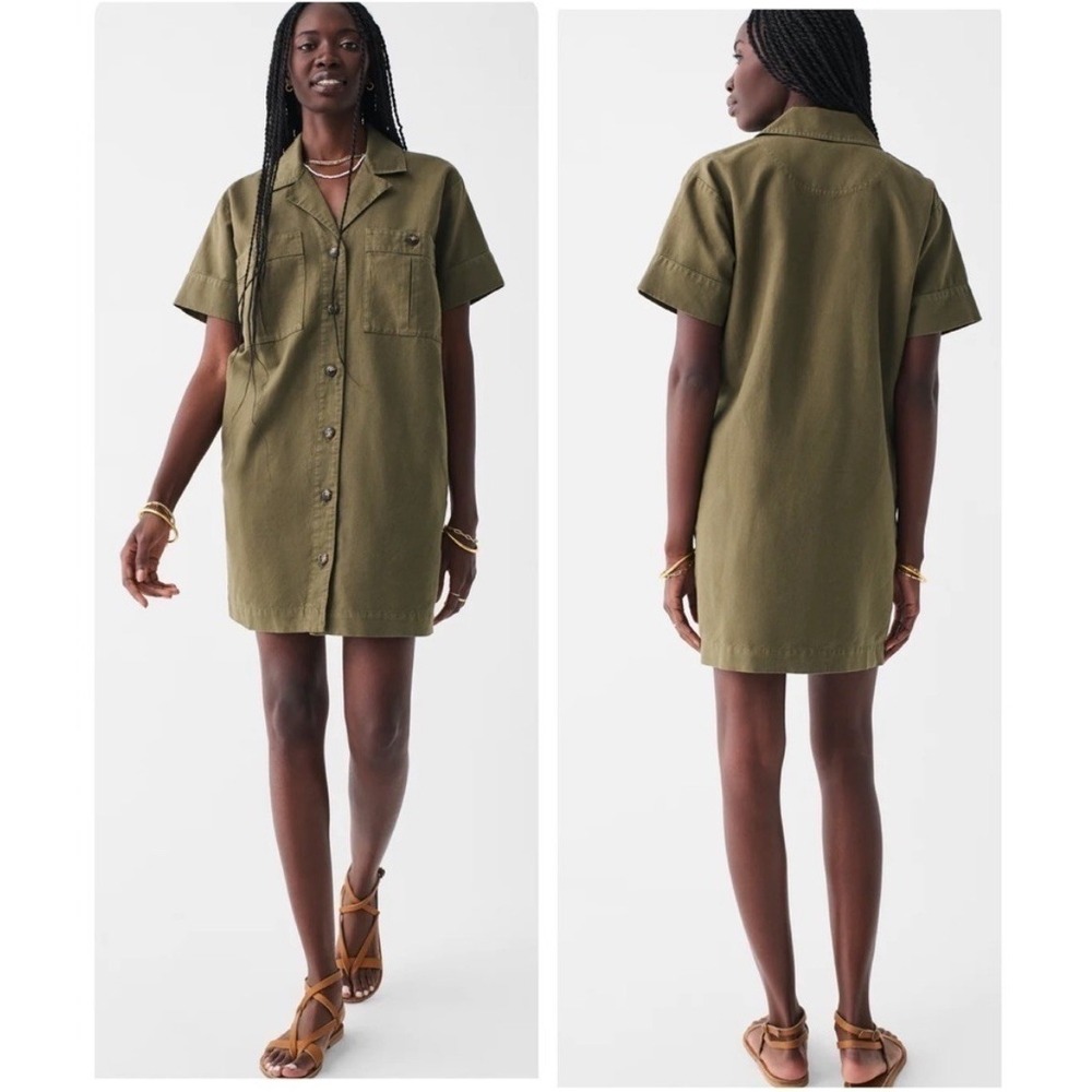 Faherty Palos Verdes Dress Military Olive Green Cotton Linen XS NWT WDU2315-MYO